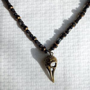 Hippie Bohemian Bird Skull glass Beaded Necklace